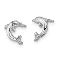 14K White Gold Mini Jumping Dolphin Post Earrings-TE620W