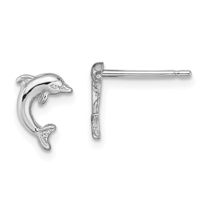 14K White Gold Mini Jumping Dolphin Post Earrings-TE620W