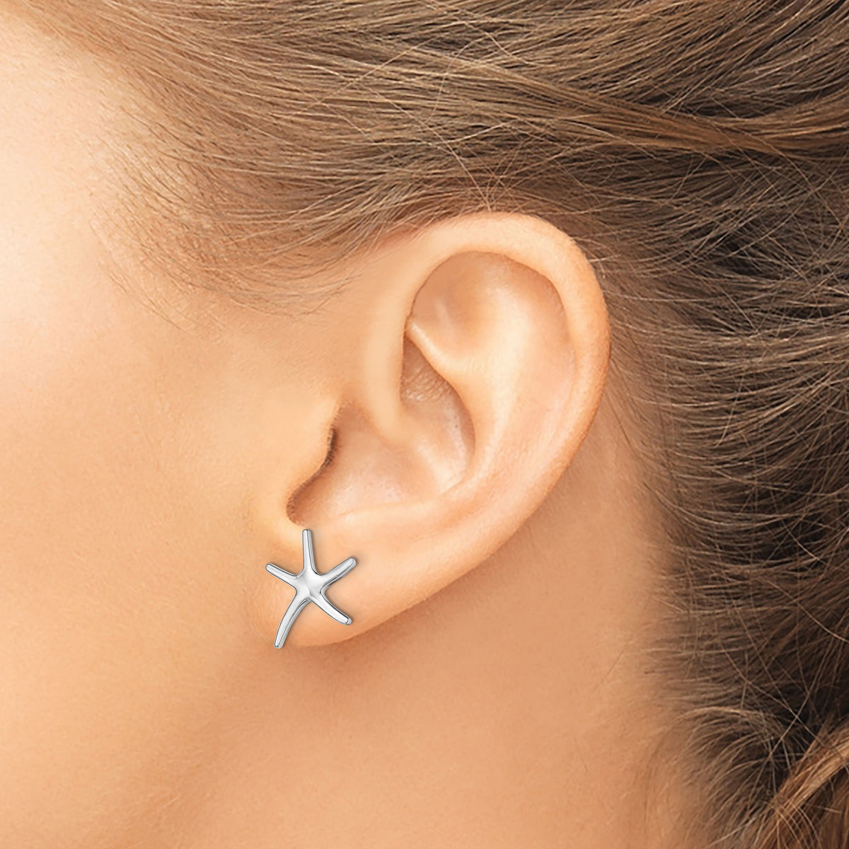 14K White Gold Polished Mini Starfish Earrings-TE624W