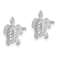 14K White Gold Polished / Textured Sea Turtle Post Earrings-TE627W