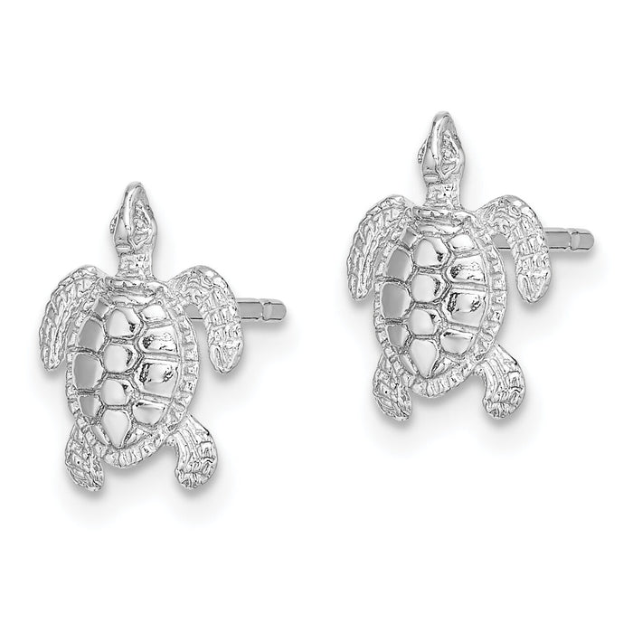 14K White Gold Polished / Textured Sea Turtle Post Earrings-TE627W