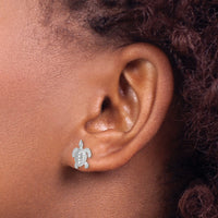 14K White Gold Polished / Textured Sea Turtle Post Earrings-TE627W