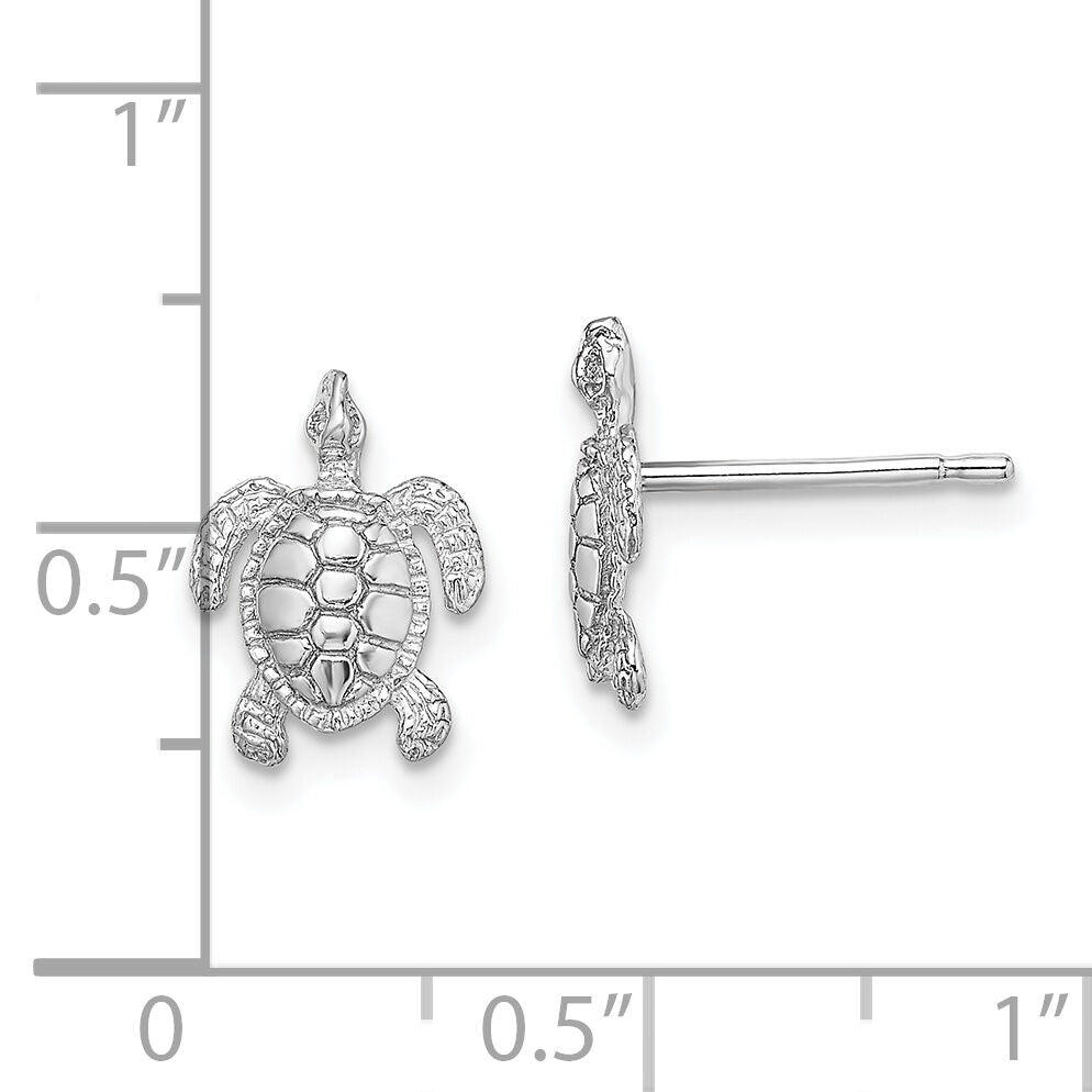 14K White Gold Polished / Textured Sea Turtle Post Earrings-TE627W