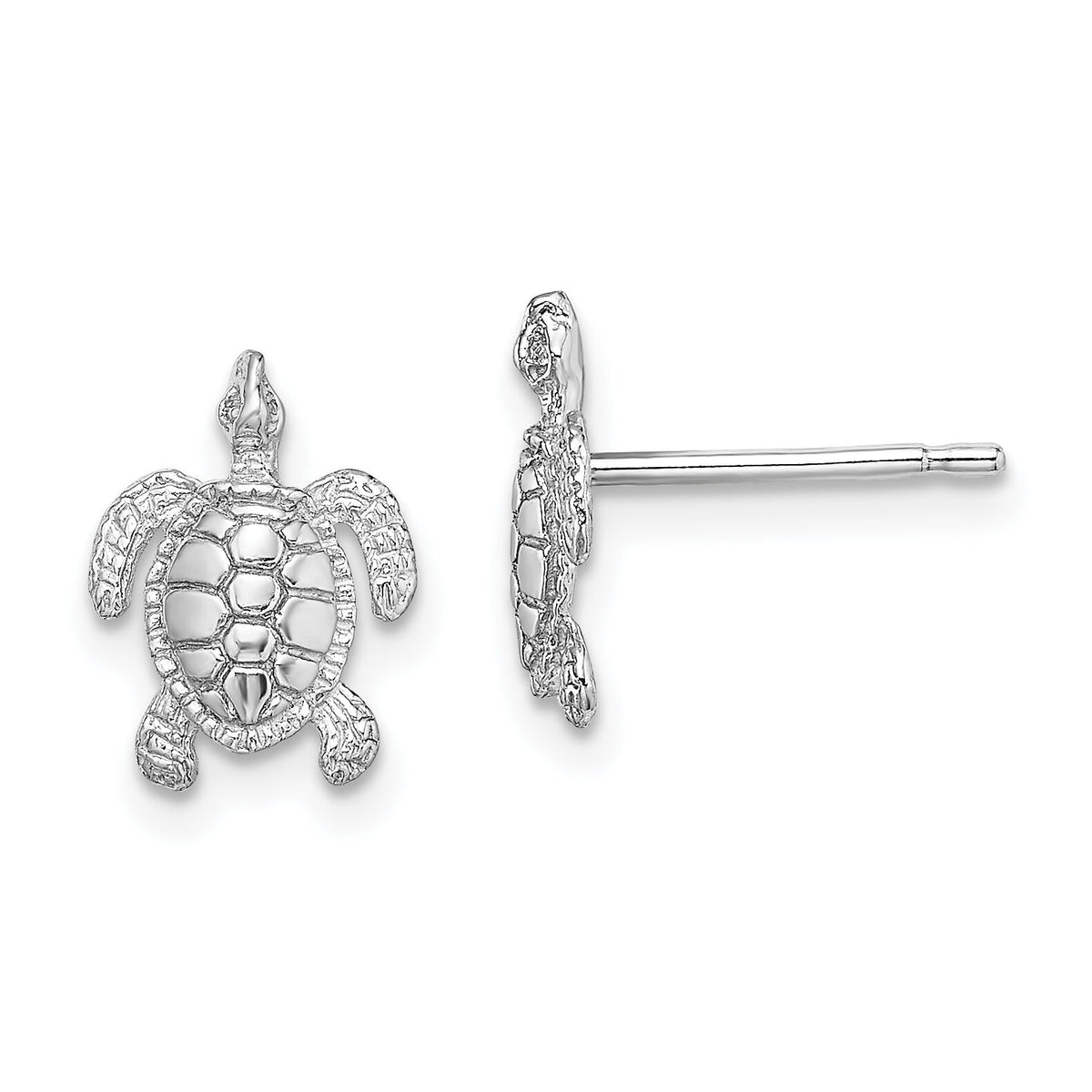 14K White Gold Polished / Textured Sea Turtle Post Earrings-TE627W