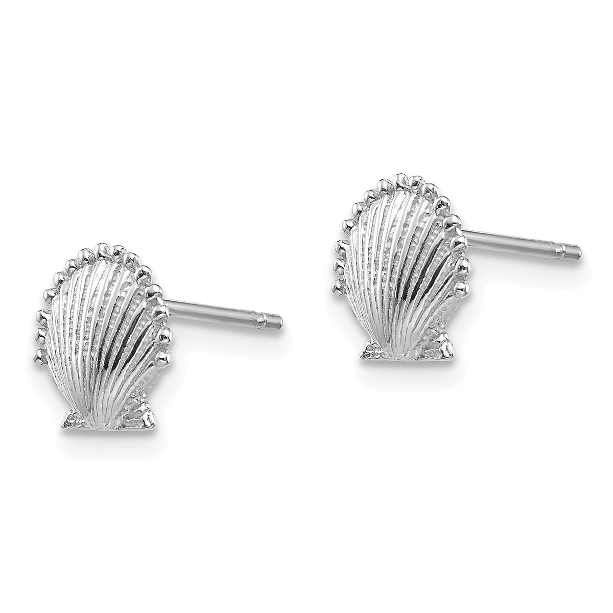 14K White Gold Scallop Shell Post Earrings-TE633W
