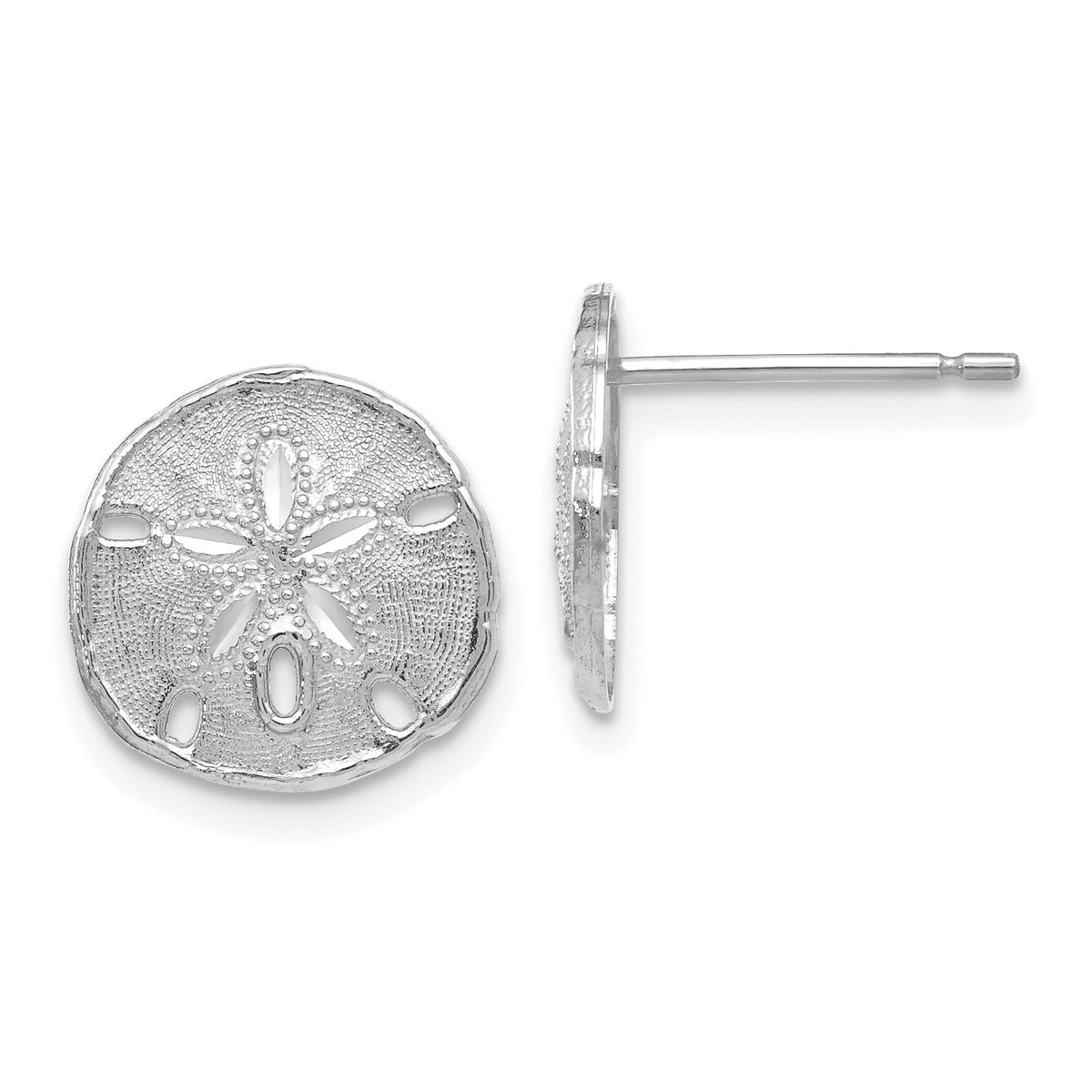 14k White Gold Sand Dollar Post Earrings-TE636W