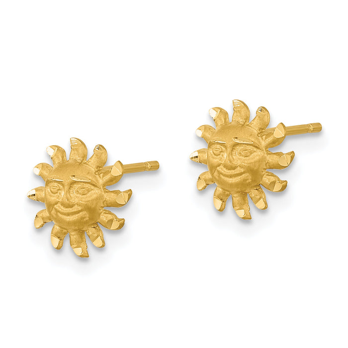 14k Satin Diamond-cut Sun Post Earrings-TE653