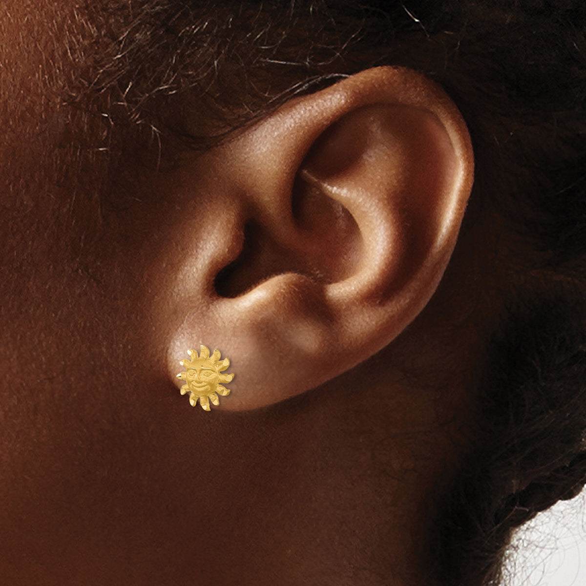 14k Satin Diamond-cut Sun Post Earrings-TE653
