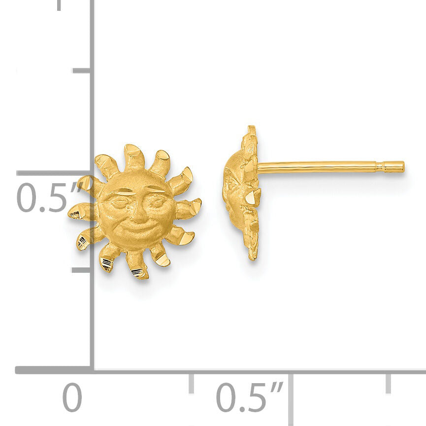 14k Satin Diamond-cut Sun Post Earrings-TE653