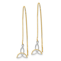 14k w/Rhodium D/C Box Chain Celtic Knot Threader Earrings-TE659