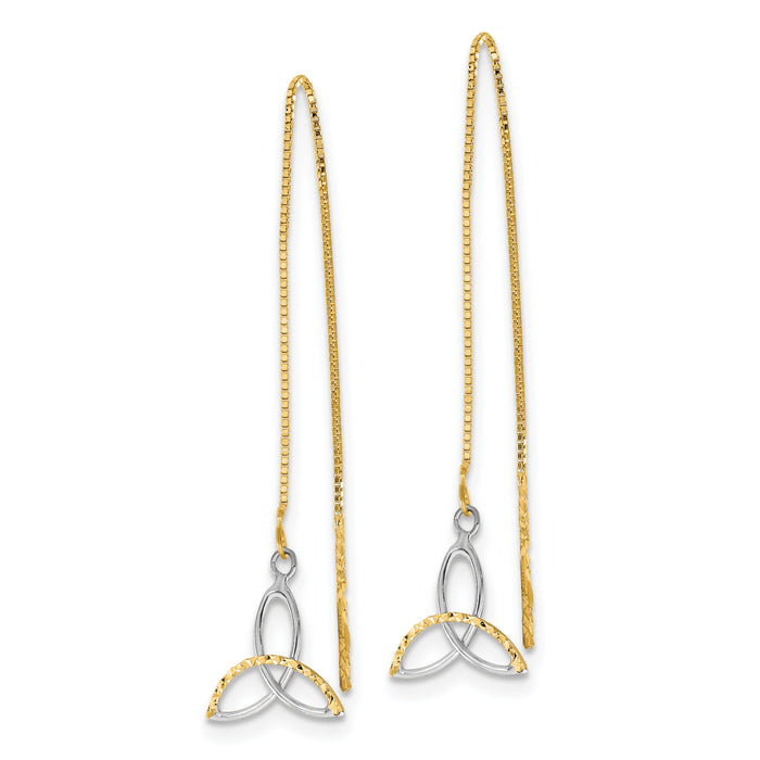 14k w/Rhodium D/C Box Chain Celtic Knot Threader Earrings-TE659