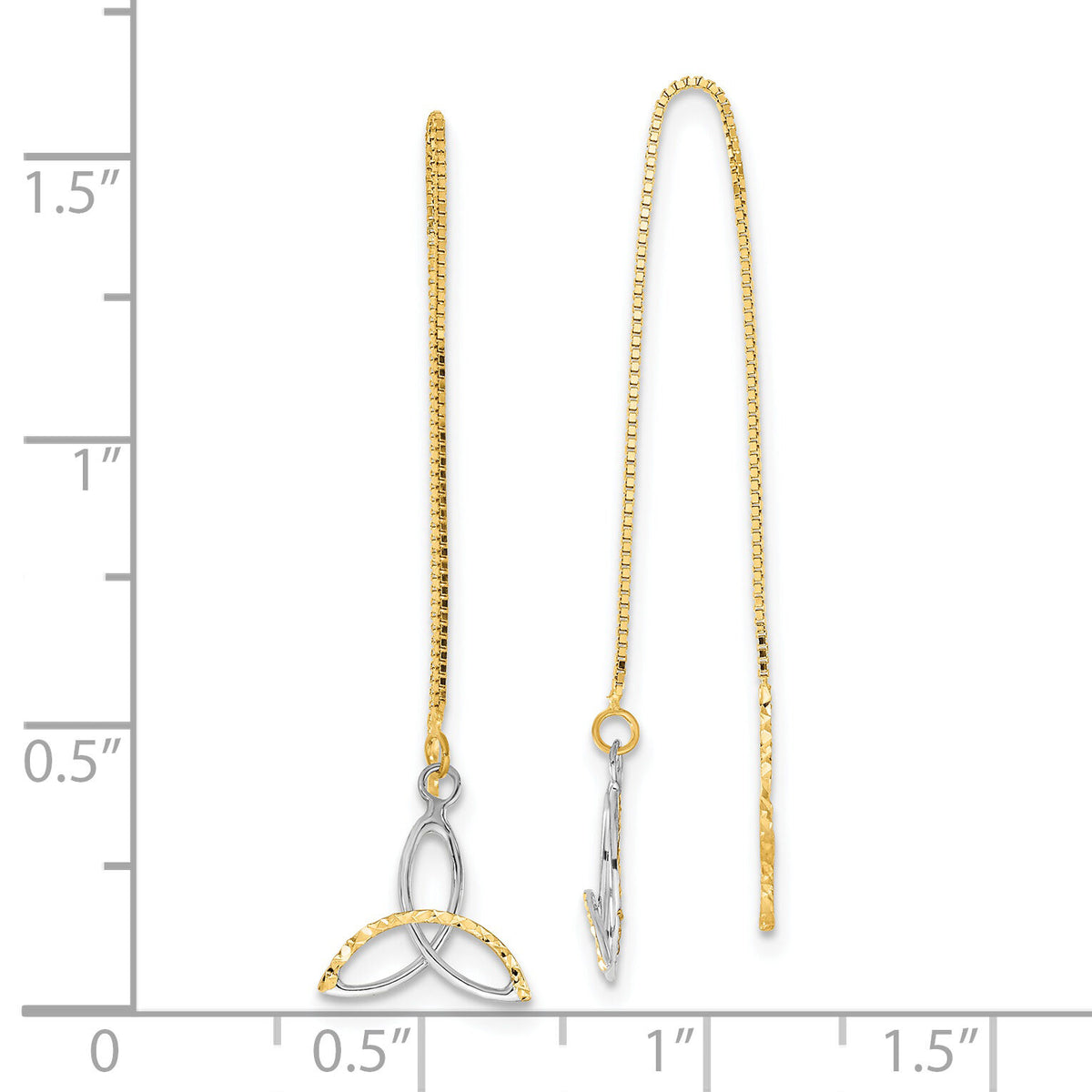 14k w/Rhodium D/C Box Chain Celtic Knot Threader Earrings-TE659
