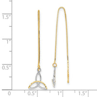 14k w/Rhodium D/C Box Chain Celtic Knot Threader Earrings-TE659