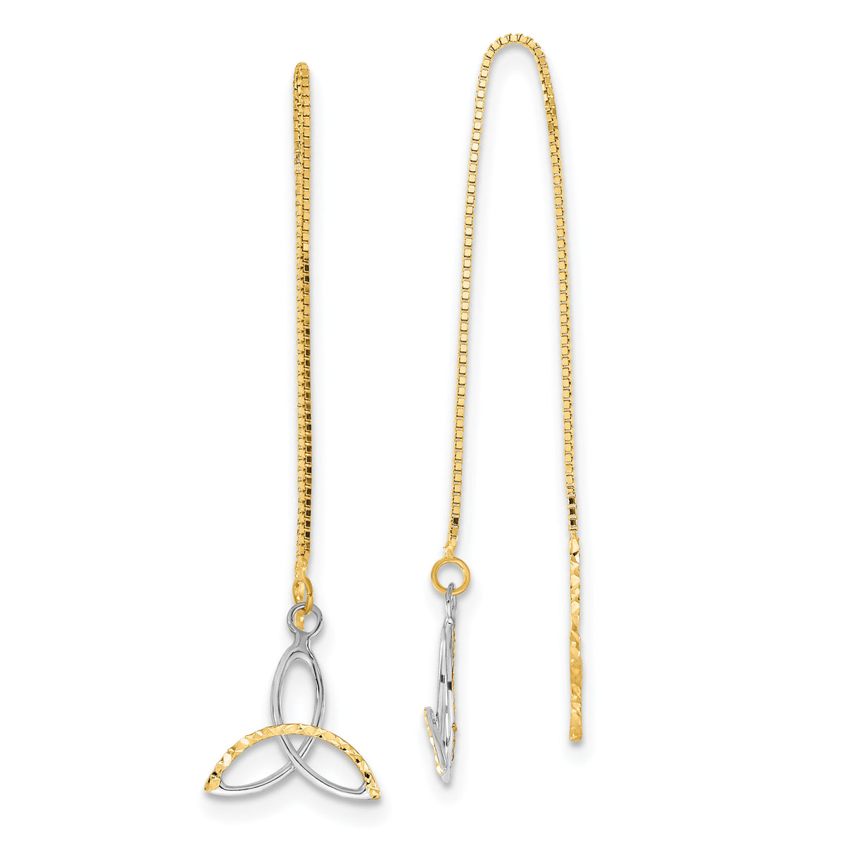 14k w/Rhodium D/C Box Chain Celtic Knot Threader Earrings-TE659