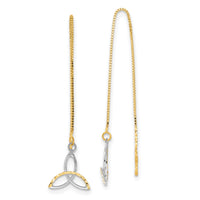14k w/Rhodium D/C Box Chain Celtic Knot Threader Earrings-TE659