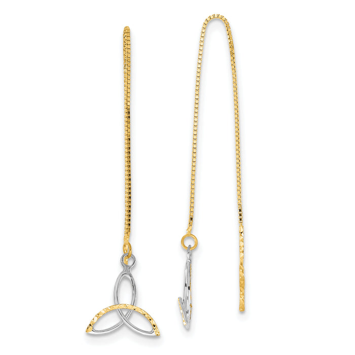 14k w/Rhodium D/C Box Chain Celtic Knot Threader Earrings-TE659