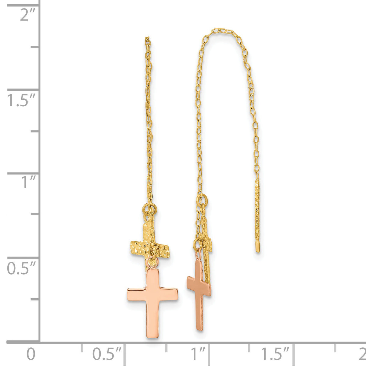 14k Yellow & Rose D/C Polished Crosses Threader Earrings-TE661