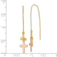 14k Yellow & Rose D/C Polished Crosses Threader Earrings-TE661