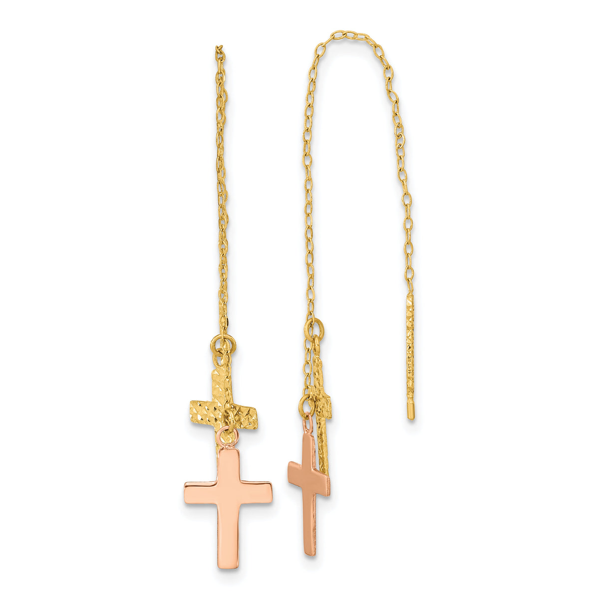 14k Yellow & Rose D/C Polished Crosses Threader Earrings-TE661