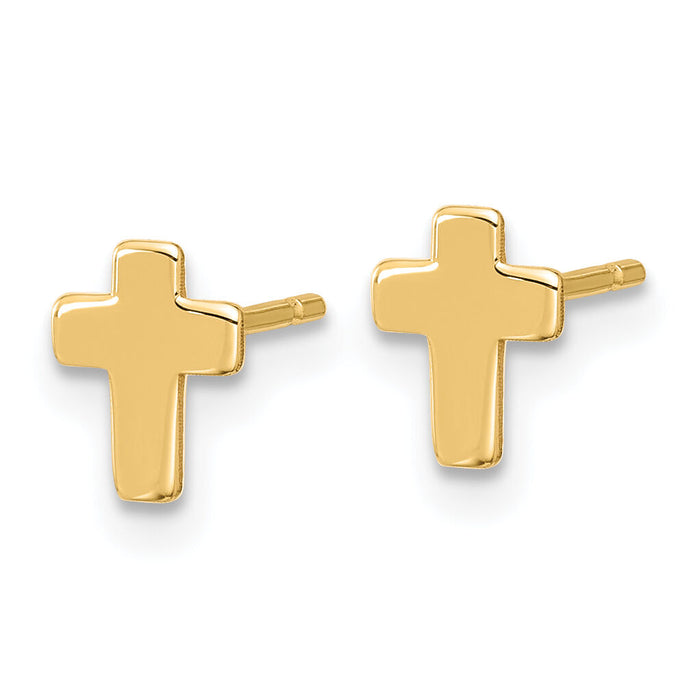 14k Gold Polished Cross Post Earrings-TE664