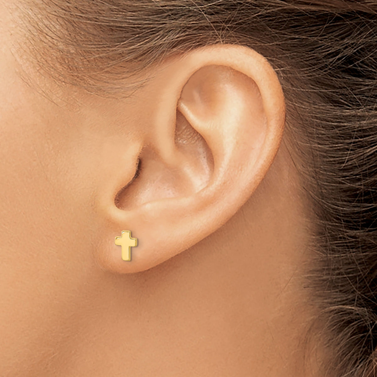 14k Gold Polished Cross Post Earrings-TE664