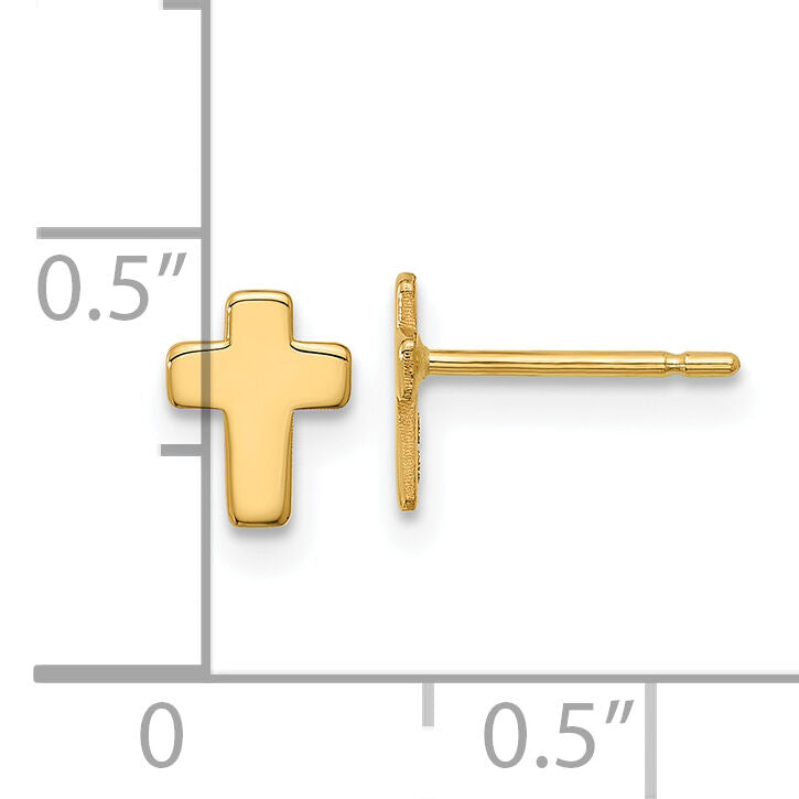 14k Gold Polished Cross Post Earrings-TE664