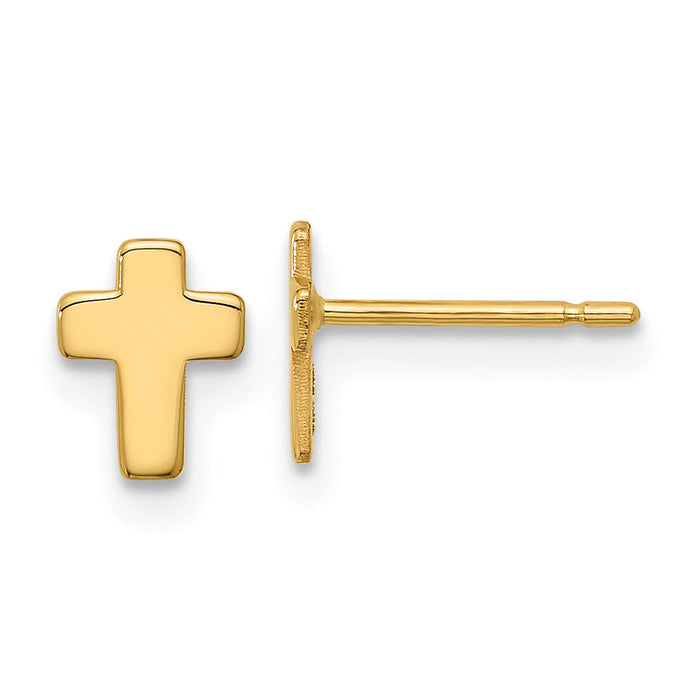 14k Gold Polished Cross Post Earrings-TE664