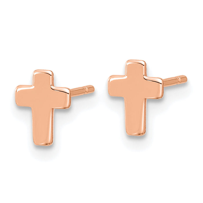 14k Rose Gold Polished Small Cross Post Earrings-TE664R