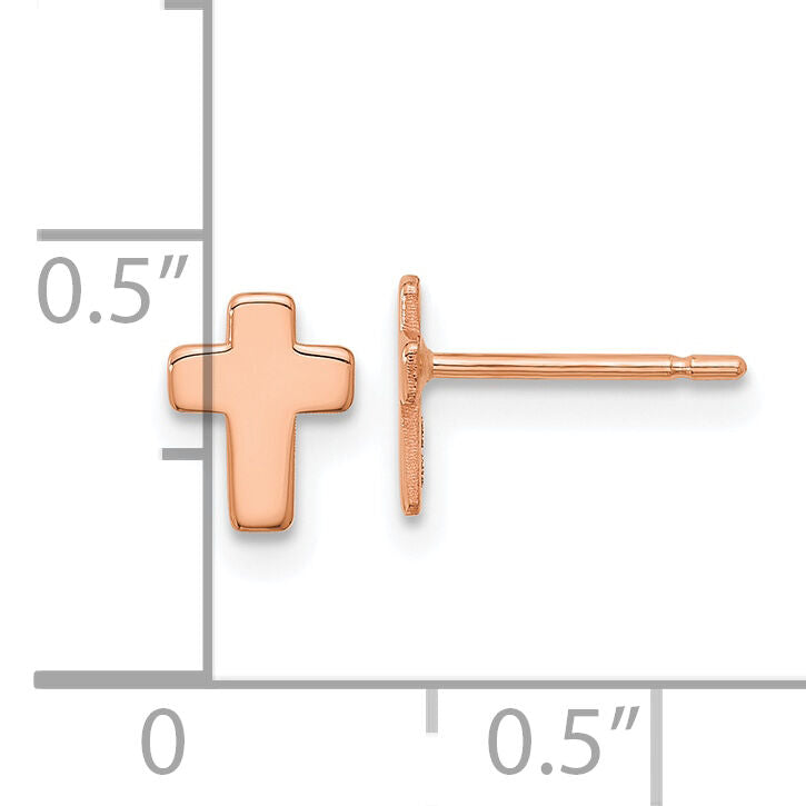 14k Rose Gold Polished Small Cross Post Earrings-TE664R