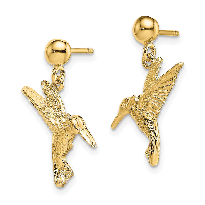 14K Hummingbird Post Dangle Earrings-TE671