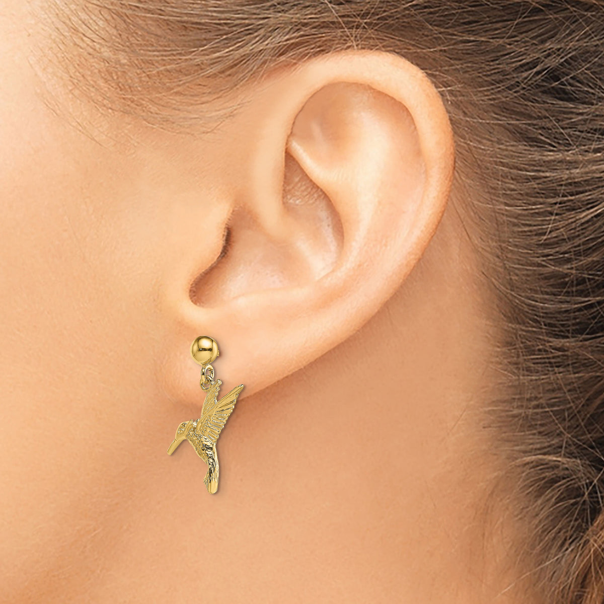 14K Hummingbird Post Dangle Earrings-TE671