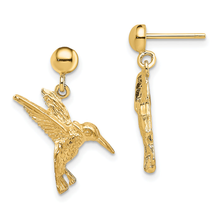 14K Hummingbird Post Dangle Earrings-TE671