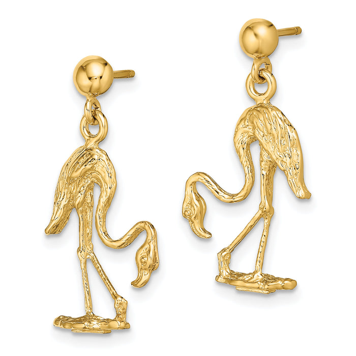 14K 3-D Flamingo Dangle Earrings-TE673