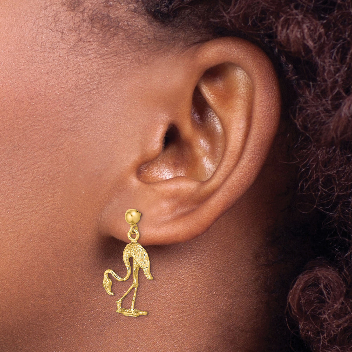 14K 3-D Flamingo Dangle Earrings-TE673