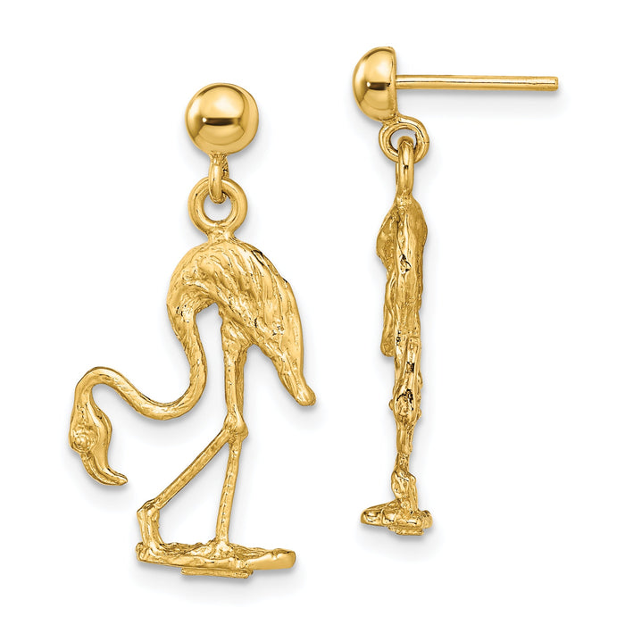 14K 3-D Flamingo Dangle Earrings-TE673