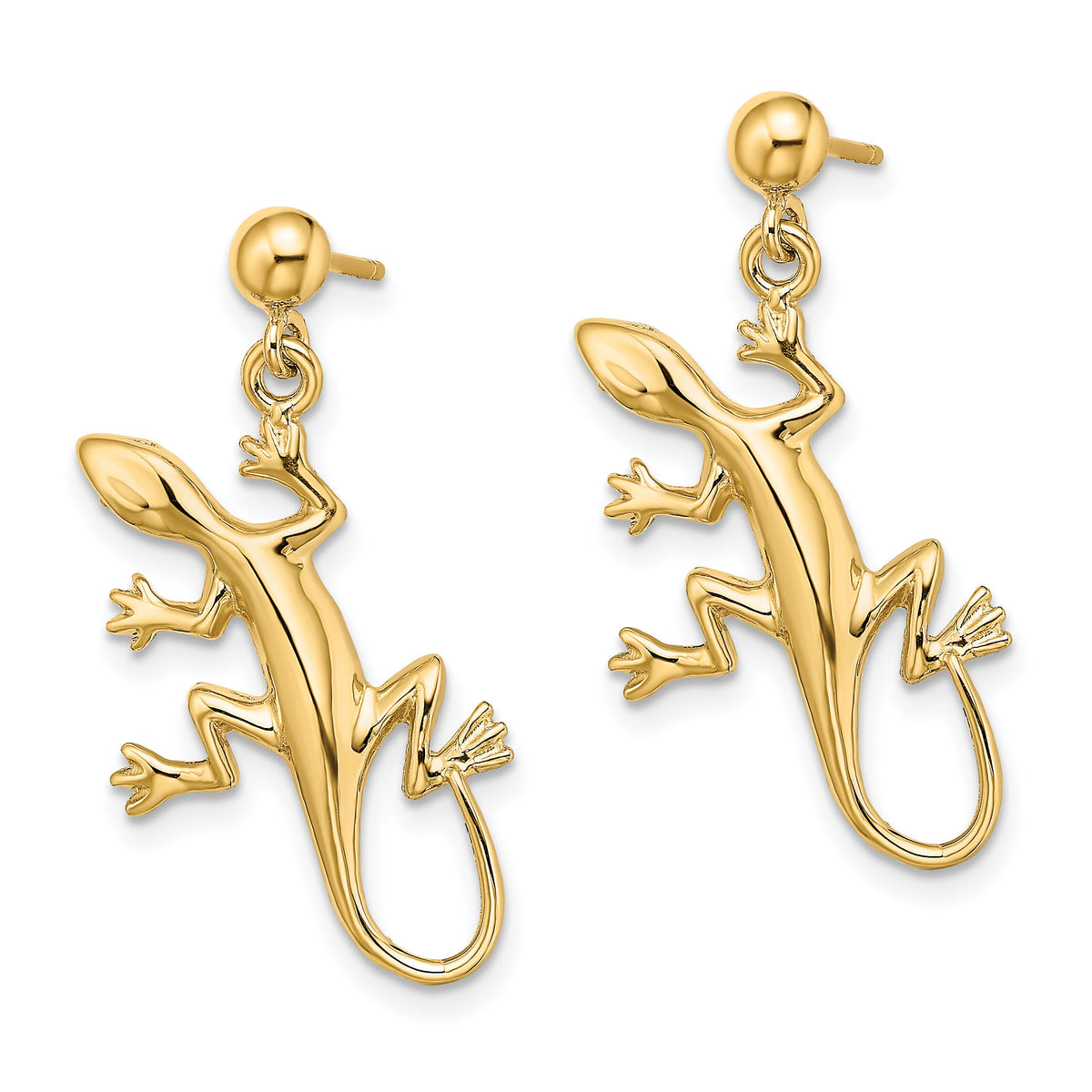 14K Polished Gecko Dangle Earrings-TE674