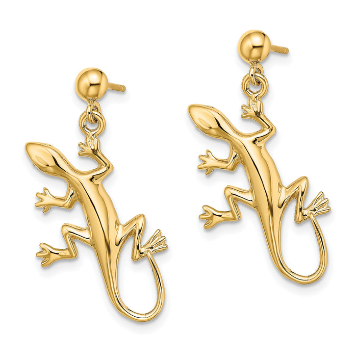 14K Polished Gecko Dangle Earrings-TE674