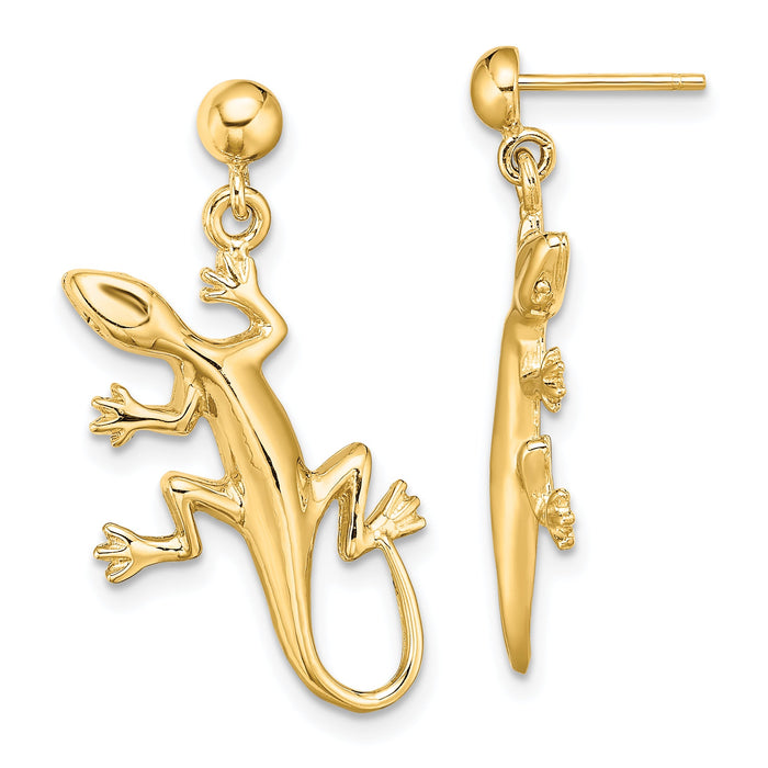 14K Polished Gecko Dangle Earrings-TE674