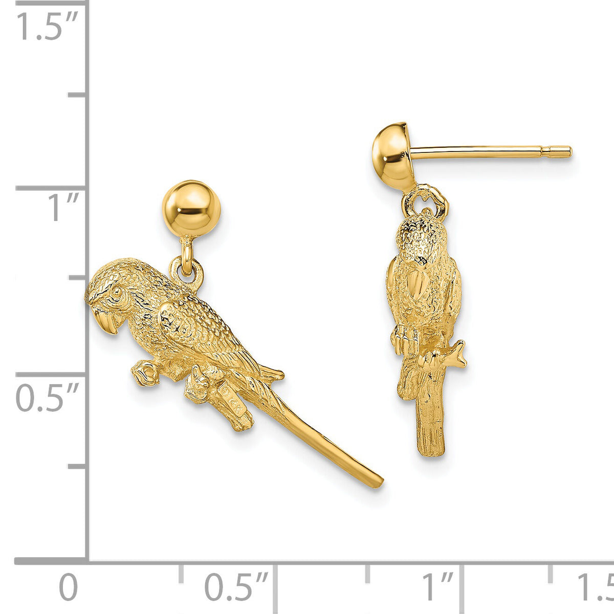 14K 3-D Parrot Dangle Earrings-TE675