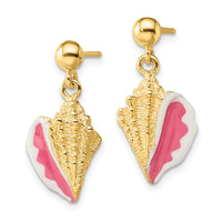 14K White and Pink Enamel Conch Shell Dangle Earrings-TE678