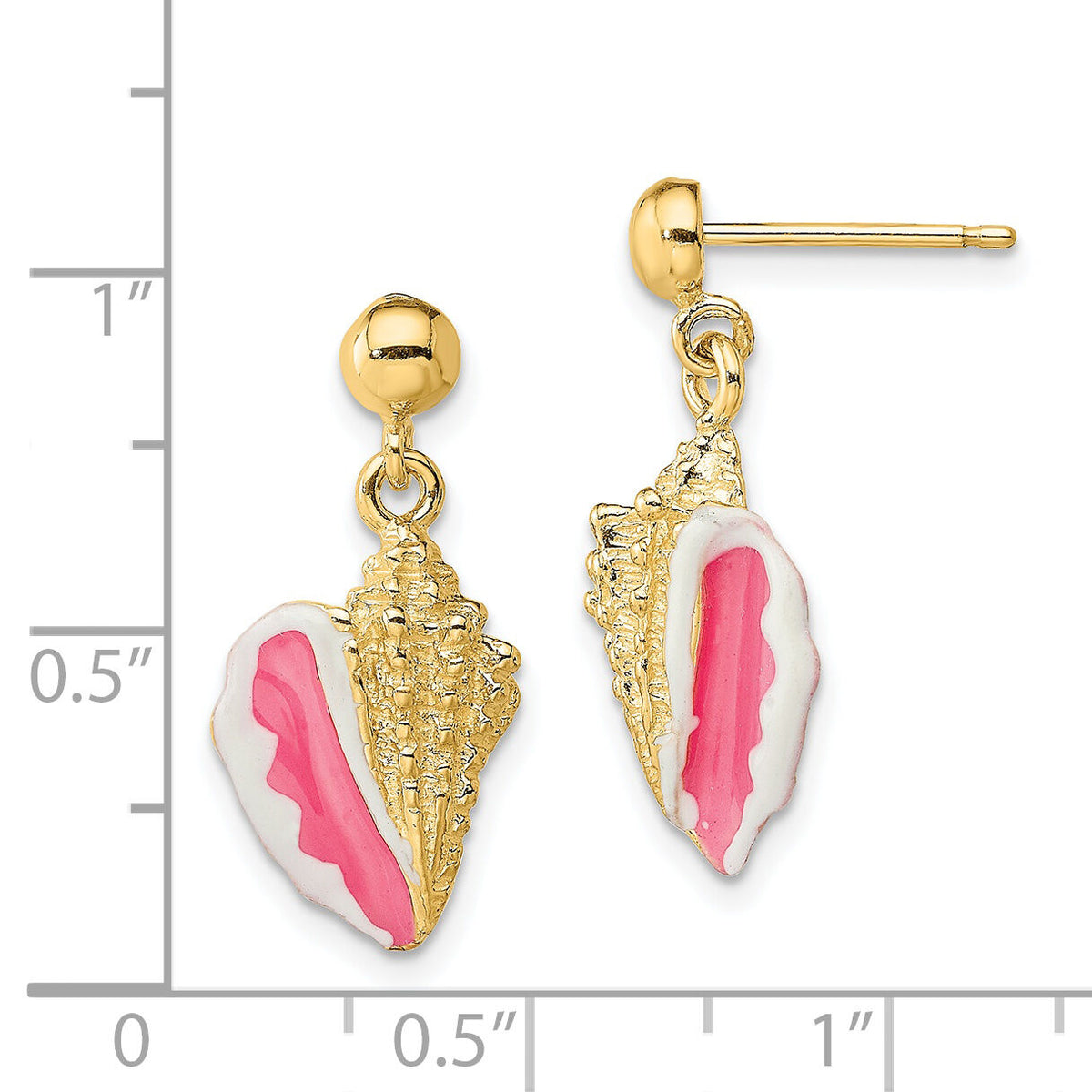 14K White and Pink Enamel Conch Shell Dangle Earrings-TE678
