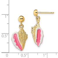 14K White and Pink Enamel Conch Shell Dangle Earrings-TE678
