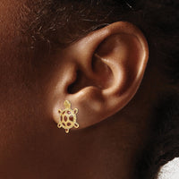 14K Sea Turtle W/Spiny Brown Enamel Shell Earrings-TE679