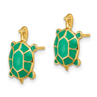 14K Land Turtle W/Green Enamel Shell Earrings-TE687