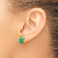 14K Land Turtle W/Green Enamel Shell Earrings-TE687