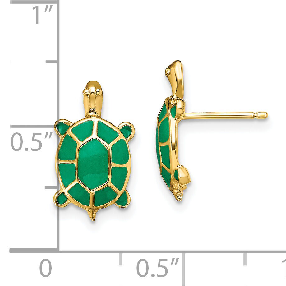 14K Land Turtle W/Green Enamel Shell Earrings-TE687