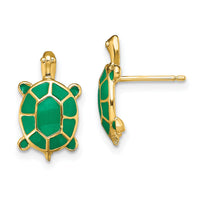 14K Land Turtle W/Green Enamel Shell Earrings-TE687