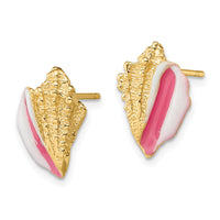 14K White and Pink Enamel Conch Shell Post Earrings-TE688