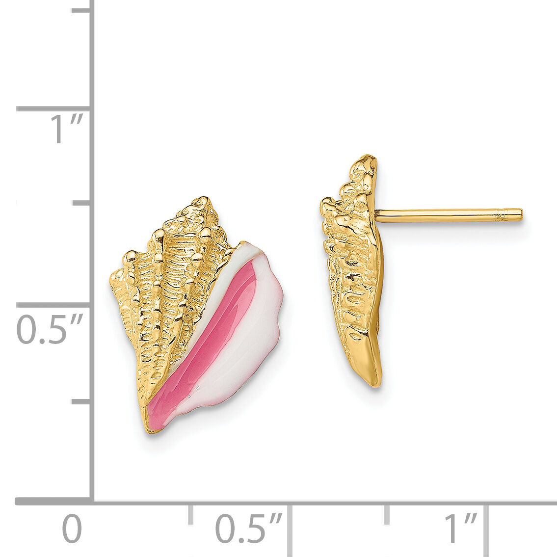 14K White and Pink Enamel Conch Shell Post Earrings-TE688