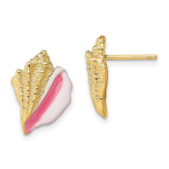 14K White and Pink Enamel Conch Shell Post Earrings-TE688